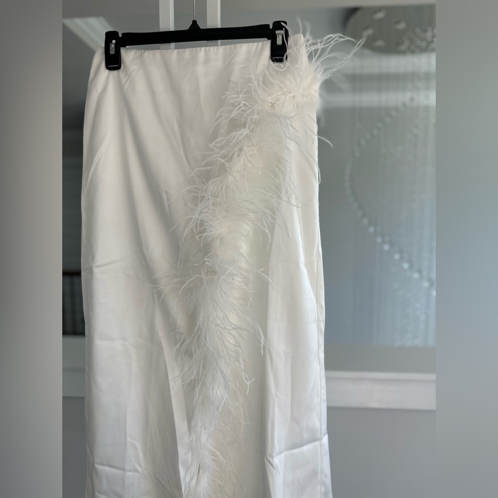 Hutch Faux Feather Strapless Crop Top And Column Maxi Skirt Set - Picture 7 of 11